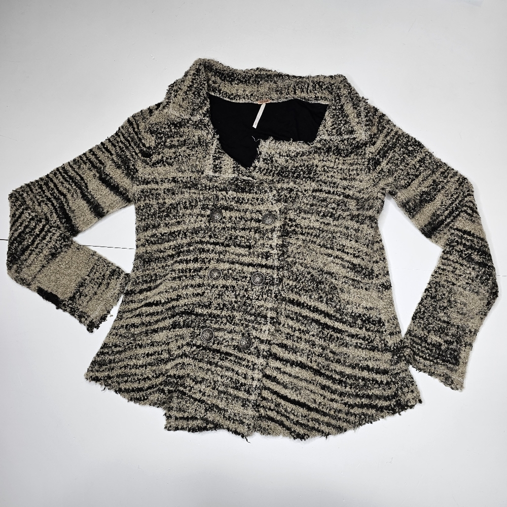 Free People Zebra Yarn Double Breasted  Knit Cardigan Wool Blend Medium